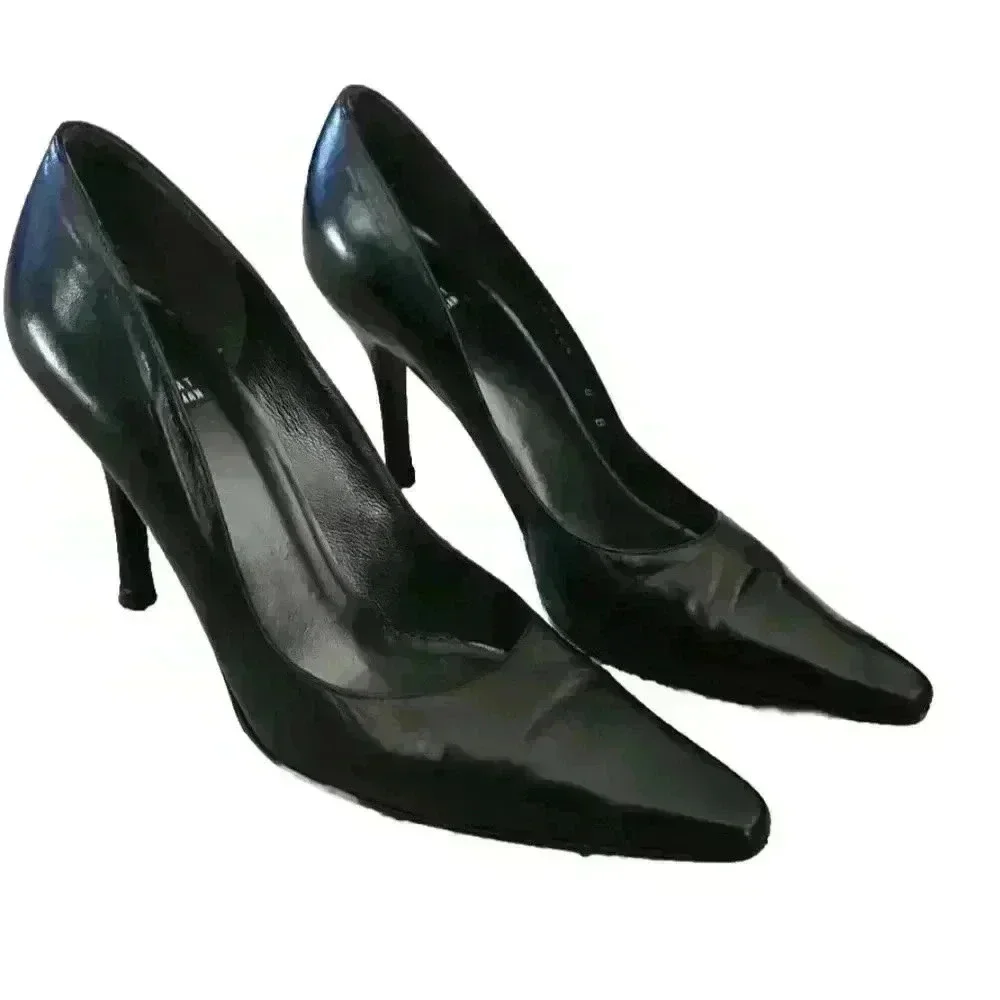 Stewart Weitzman Women's Black Leather Pointed Toe Pump 8